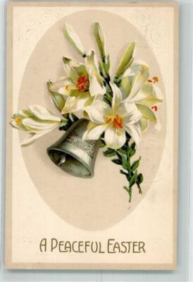 39743974 - Passepartout Weisse Blumen Glocke A Peaceful Easter Ostern 1915