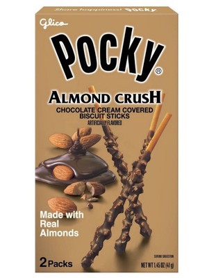 Glico Almond Crush Pocky - Crunchy Biscuit Sticks with Almonds - 1.4 oz 2 Pack