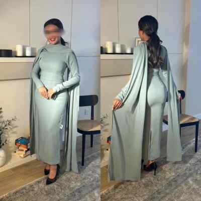 Elegant Sheath Anke Length Jacket Ribbon Hugging Evening Dresses Saudi Arabia