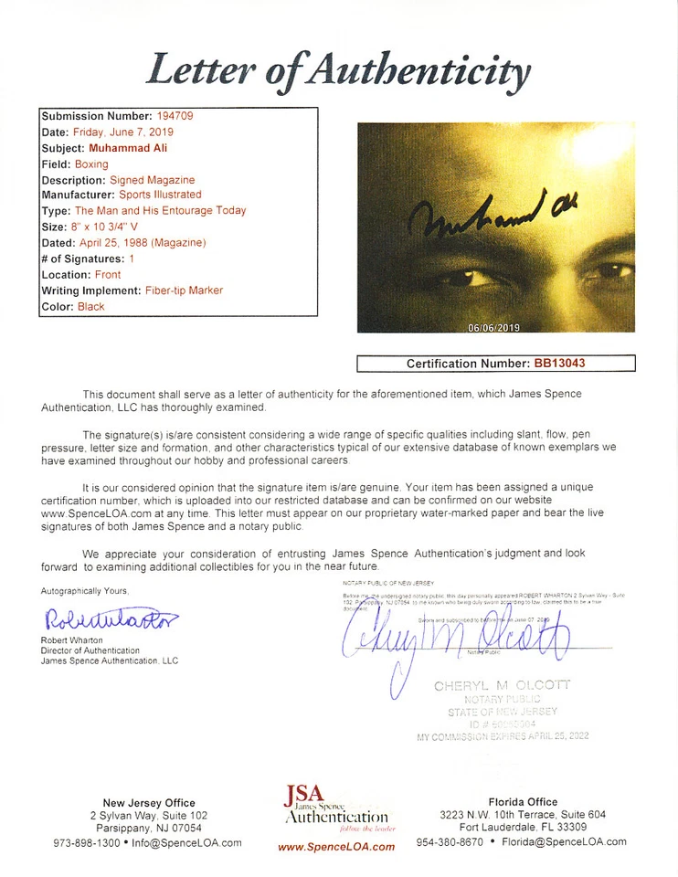 Muhammad Ali autograph autographed signed 1988 Sports Illustrated SI issue (JSA) - Image 2 of 2