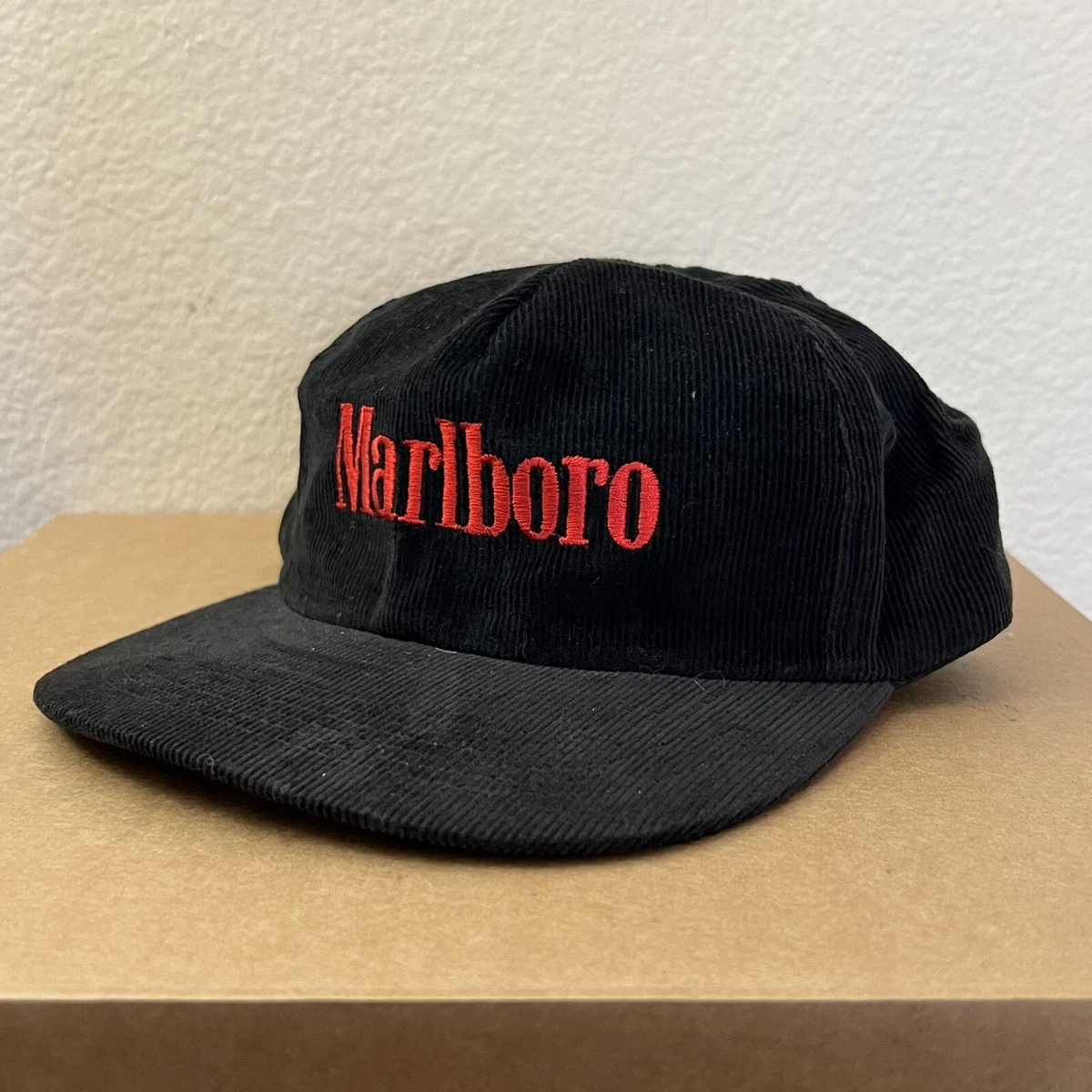 Vintage Marlboro Black Corduroy 90’s Velvet Cap Hat Snapback Cap Rare Colorway