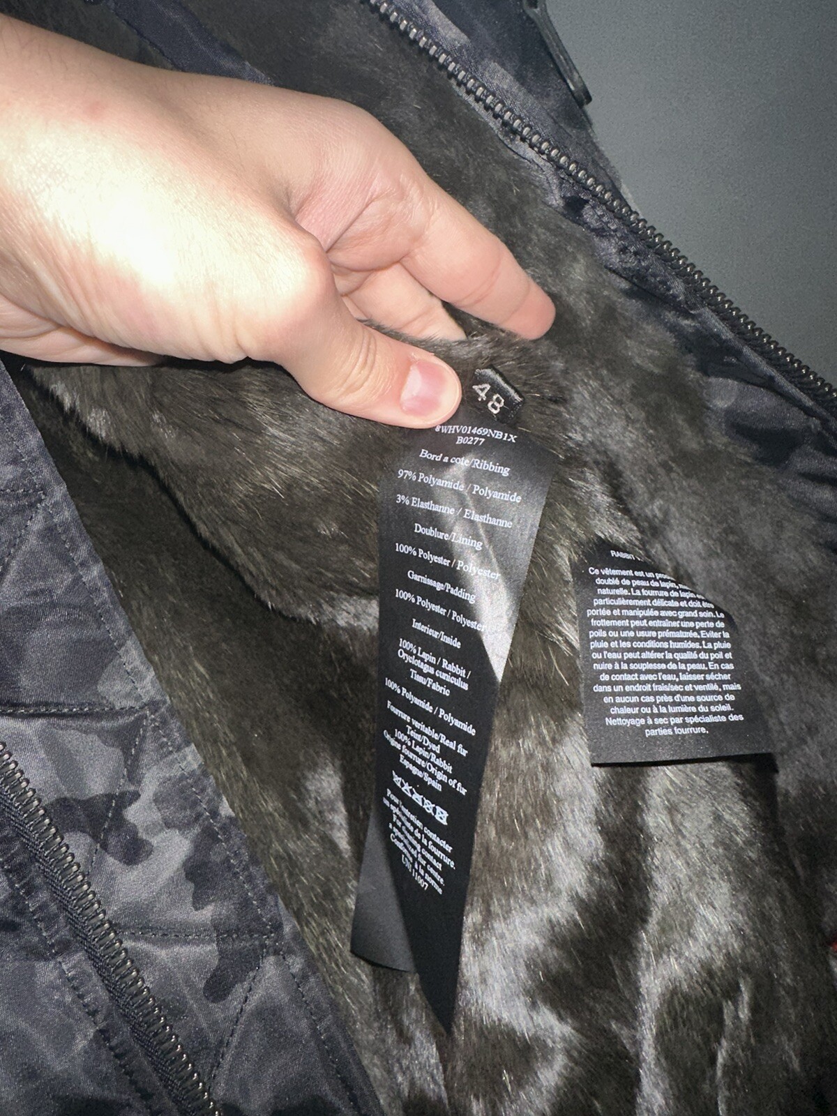 YVES SALOMON Giacca bomber foderata in pelliccia stampa mimetica B0277 con ricevuta ✅