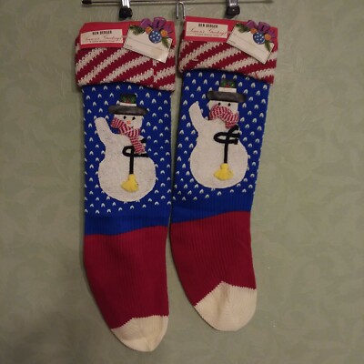 2 NWT Knit Snowman Christmas Stockings 23'' Long Ben Berger Red/ White/ Blue