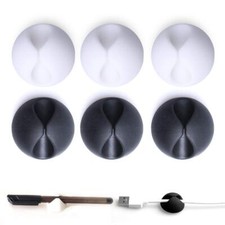 6 Pack 3 Black 3 White Desktop Cable Holder Cord Clips for Office Table
