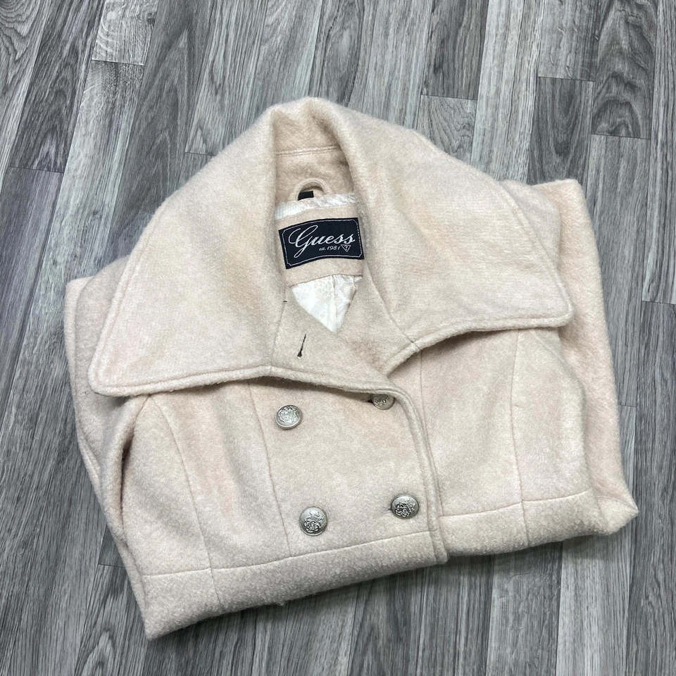 Abrigo para mujer GUESS doble cuello rosa mezcla de lana guisante talla grande Foto 4 de 4