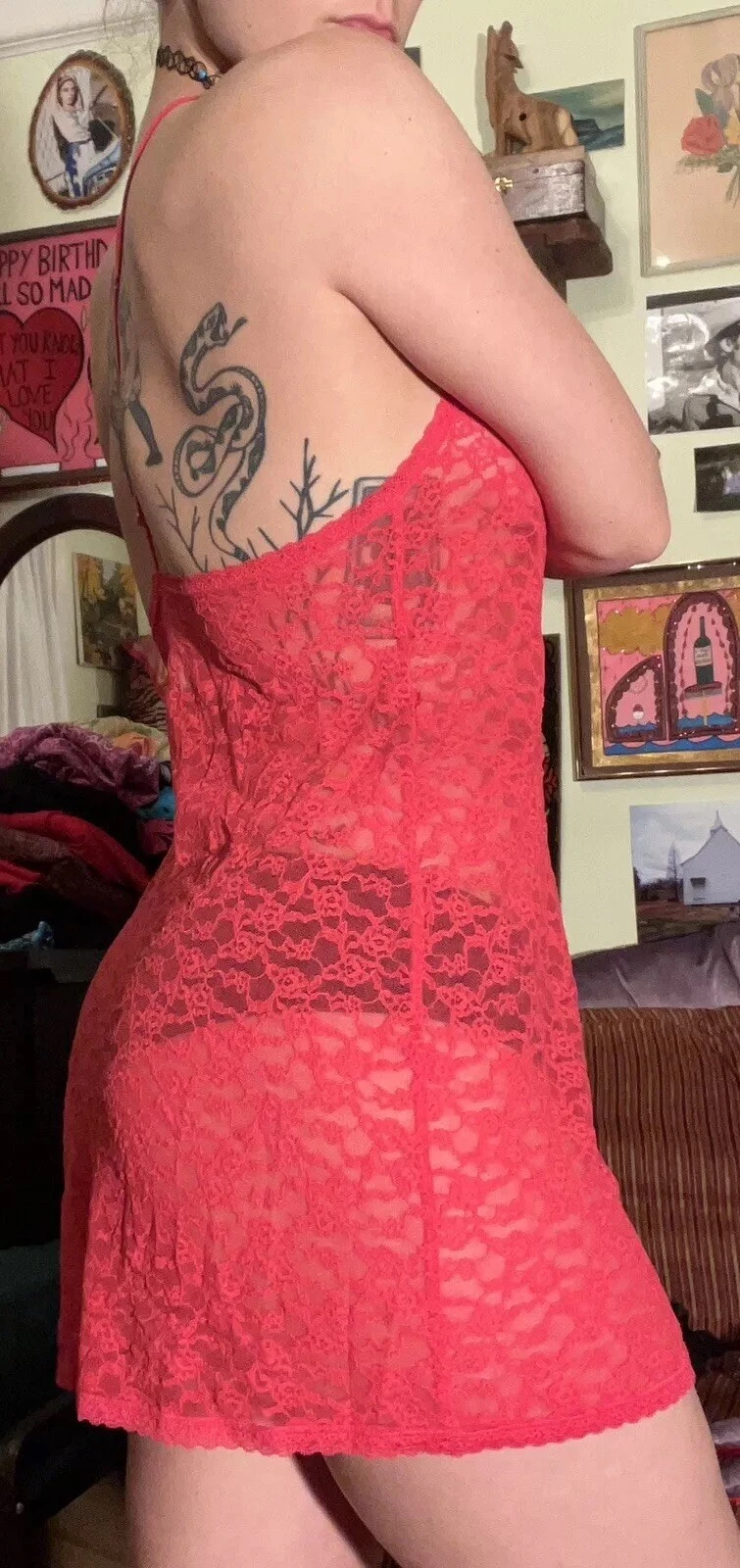 UNDERCOVER Abito slip in pizzo elasticizzato rosa collo alto Victoria's Secret L lingerie leggermente indossato