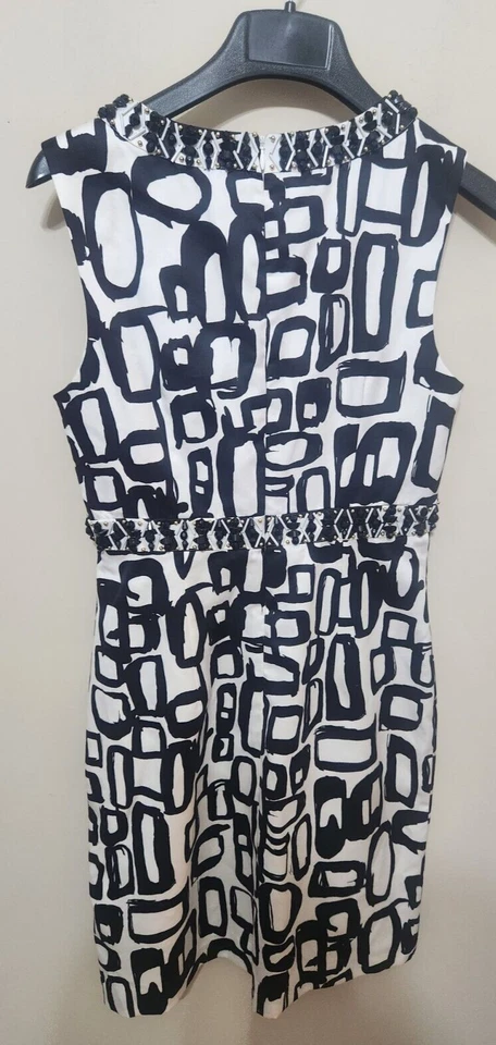 Trina Turk Dress Size 4 Beaded Sequin Sleeveless Black White - Image 2 of 4