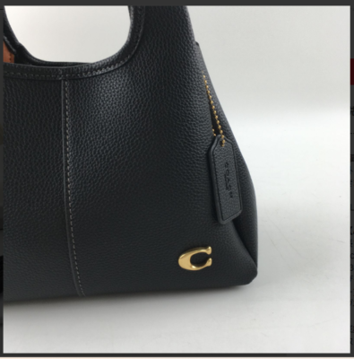 COACH CM545 Lana Shoulder Bag 23 Polished Pebble Leather Black