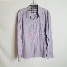 Ted Baker Mens Purple Striped Button Front Long Sleeve Shirt Size 6
