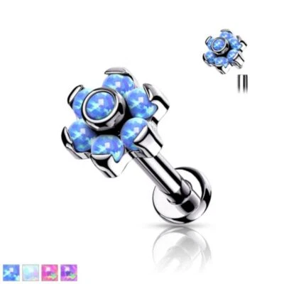 16G Titanium Internally Threaded Opal Flower Ear Tragus Helix Labret Flat back