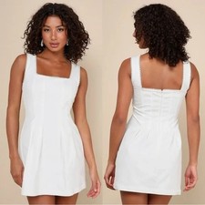 Lulus Pure Hearted White Pearl Square Neck Sleeveless Mini Dress Size XL