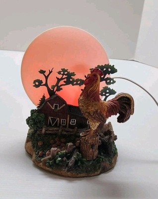 Vintage Farm Scene Night Light 3D Lamp Rooster, Barn, and Full Moon 