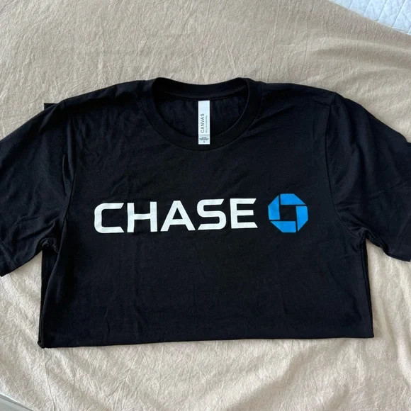Unisex Chase Bank Black Tee with Blue Logo Size S New!