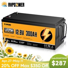 12V 300Ah Lithium LiFePO4 Battery 200A BMS for Golf Cart RV Marine Solar Panels