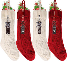 4PCS Christmas Stockings with Wooden Name Tags,18 Inch Large Personalized Cable