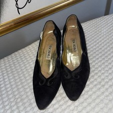 Vintage ESCADA Heels BLACK Suede Shoes Size 6.5 B