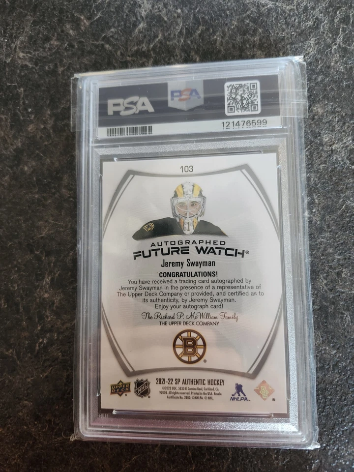 2021-22 SP Authentic Future Watch Rookie Auto 323/999 PSA 10 Jeremy Swayman 103 - Image 2 of 2