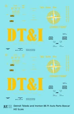 K4 HO Scale Decals Detroit, Toledo and Ironton 86 Ft Auto Parts Boxcar Yellow