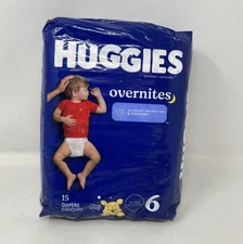 Huggies Overnites Nighttime Diapers, Size 6 35+ lbs - 15 Count, Blue Pack