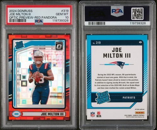2024 Panini Donruss Joe Milton III #319 Optic Preview Red Pandora PSA 10 - Picture 3 of 3