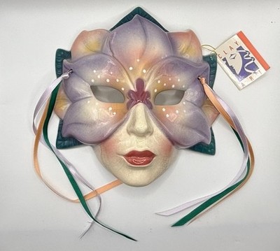 Vintage 1990 Clay Art About Face Ceramic Mask 0126 8.5  Orchid Flower Face NIB