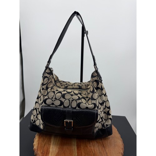Coach Charlie Signature Python Jacquard Hobo Ba Black F22081 Canvas Leather