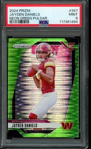 2024 Panini Prizm JAYDEN DANIELS #347 Rookie Neon Green Pulsar Prizm RC PSA 9