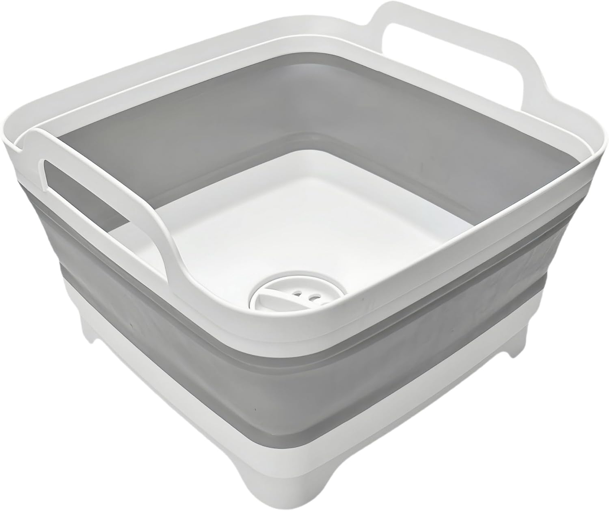 SAMMART 10L Collapsible Dish Tub - Set Of 2 Foldable Plastic Wash Basins, White/Grey, Space Saving Storage - View #10