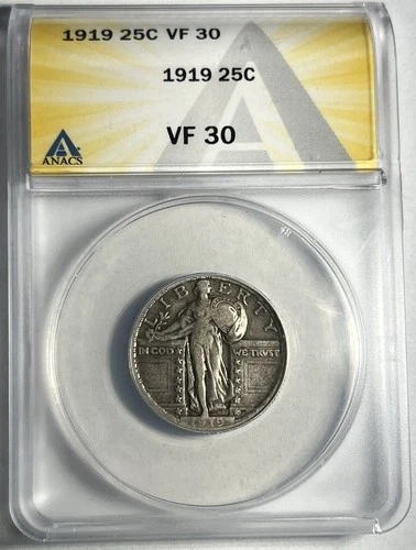 1919 STANDING LIBERTY SILVER QUARTER GRADED ANACS VF30