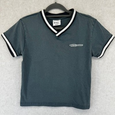Iets Frans Urban Outfitters Kids Holly Green V-Neck Striped Logo Tee Size L NWT