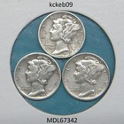 Mercury dime lot of 3, 1942-D, 1942-P, 1942-S.  90% silver coins — photo 1