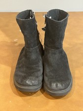 Ugg Tillee Girls Black Suede Mid Calf Bootie Zippered Size 3 Silver Bows Ties