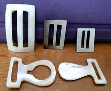 VTG Antique MOP Hand Carved Buckle  Belt Slides Mother Of Pearl Shell Lot 5