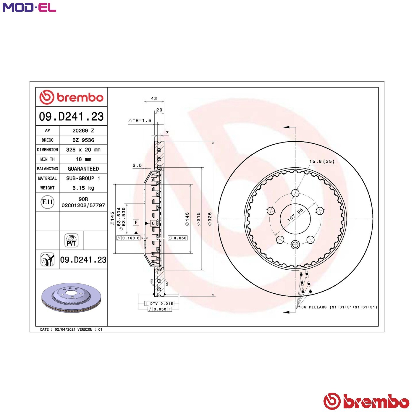 2x BRAKE DISC 09.D241.23 FOR LAND ROVER DISCOVERY/SPORT/VAN RANGE/EVOQUE 1.5L