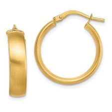 Italian 14k Yellow Gold Small 5mm x 20mm Satin Finish Hinged Hoop Earrings