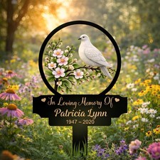 Personalized Memorial Garden Stake, Custom In Loving Memory Metal Sign with Dove