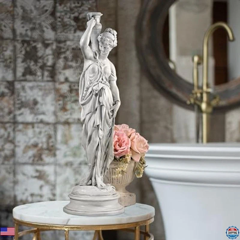 Dione the Divine Greek Water Woman Garden Statue, 22" Cast Stone Resin Decor - Image 2 of 4