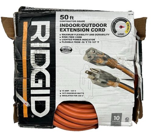 RIDGID 50 ft. 10/3 Heavy Duty Indoor/Outdoor SJTW Extension Cord w/ Lighted End