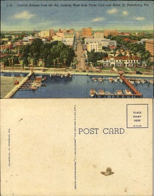 Central Avenue Basin aerial view St Petersburg FL linen unused old postcard