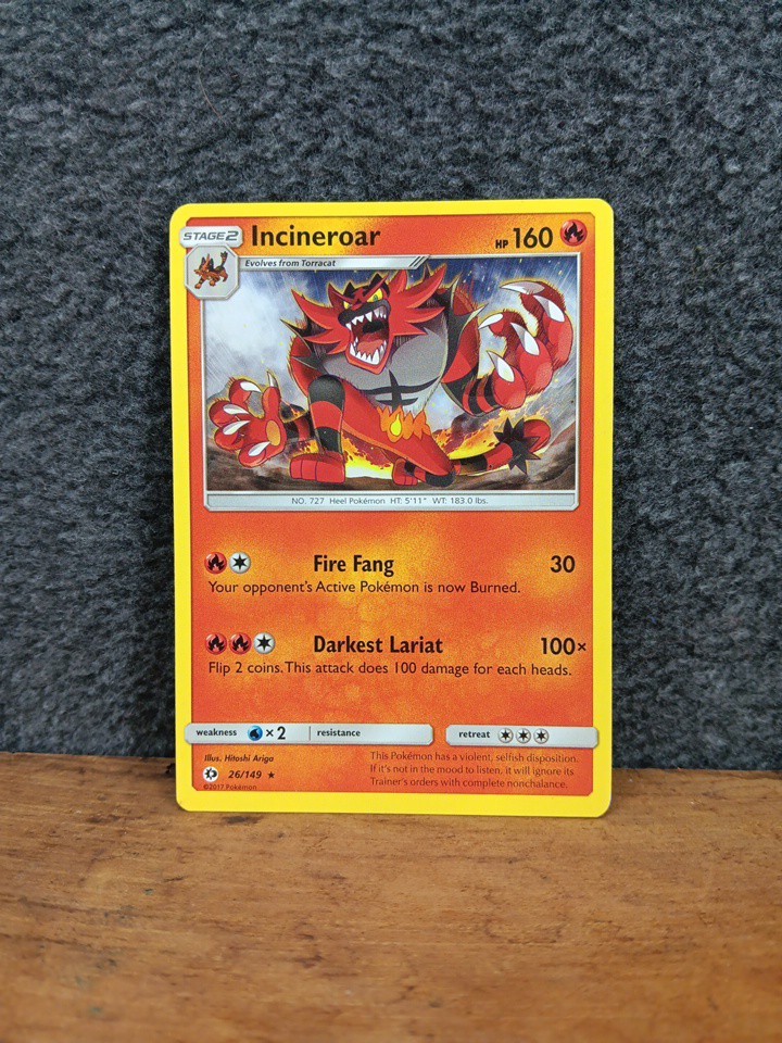 Incineroar Sun And Moon 26/149 Reverse Holo Rare NM Pokemon Card Game Trading