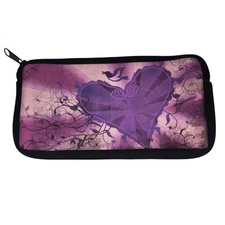 Light Purple Mauve Heart Dove Neoprene Pencil Case Cosmetic Bag Purse Organizer