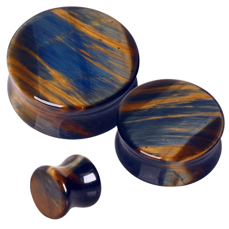 PAIR of Natural Blue Tiger Eye Stone Saddle Plug ***** - Image 4 of 4