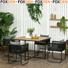 5-Piece Rattan Cube Dining Set – Garden Wicker Table & Chairs with Wood Look Top