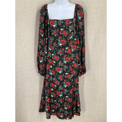 Audrey Parks Francesca's Midi Dress Women M Dark Floral Romantic Wedding Guest