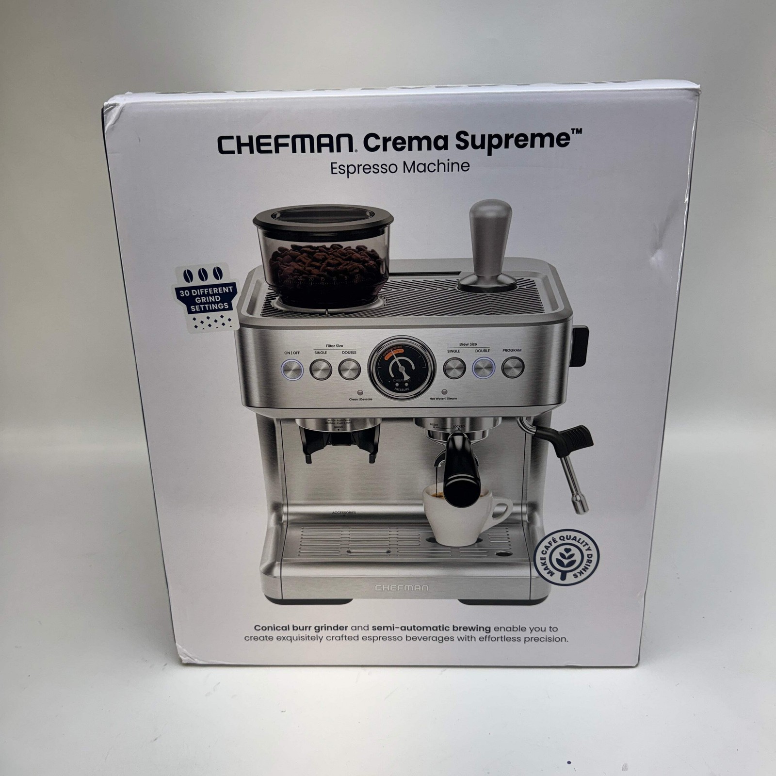 New Chefman Crema Supreme Semi-Automatic Espresso Machine RJ54-G-SS