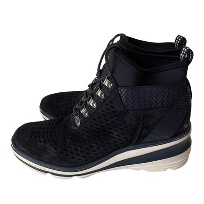 Jambu Offbeat Women's Suede Medium Wedge Sneaker Bootie Dark Navy Blue Size 8.5
