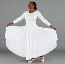 Danzcue Praise Full Length Long Sleeve Dance Dress White Size Small S