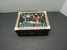 Egyptian Theme Wooden Colorful Inlay Box Red Felt Liner Trinket Jewelry Box 