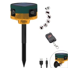 Solar Outdoor Motion Sensor Alarm: Dog Barking&Gunshot Sound, 129db Loud Sire...