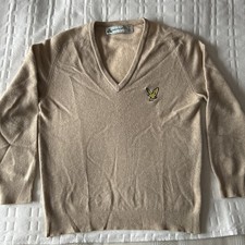 Lyle  Scott Jumper Vintage Lambswool Mens 40 Chest Cream Made in Scotland 1980s